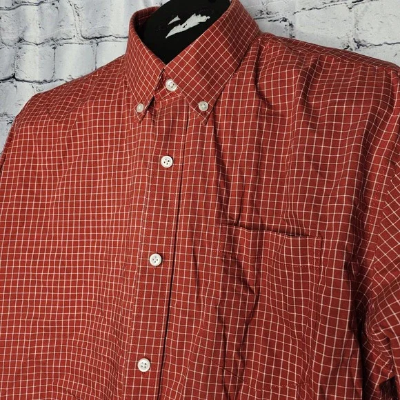 LL Bean Traditional Fit Long Sleeve Button Down Red  Check Mens Large - Picture 2 of 11